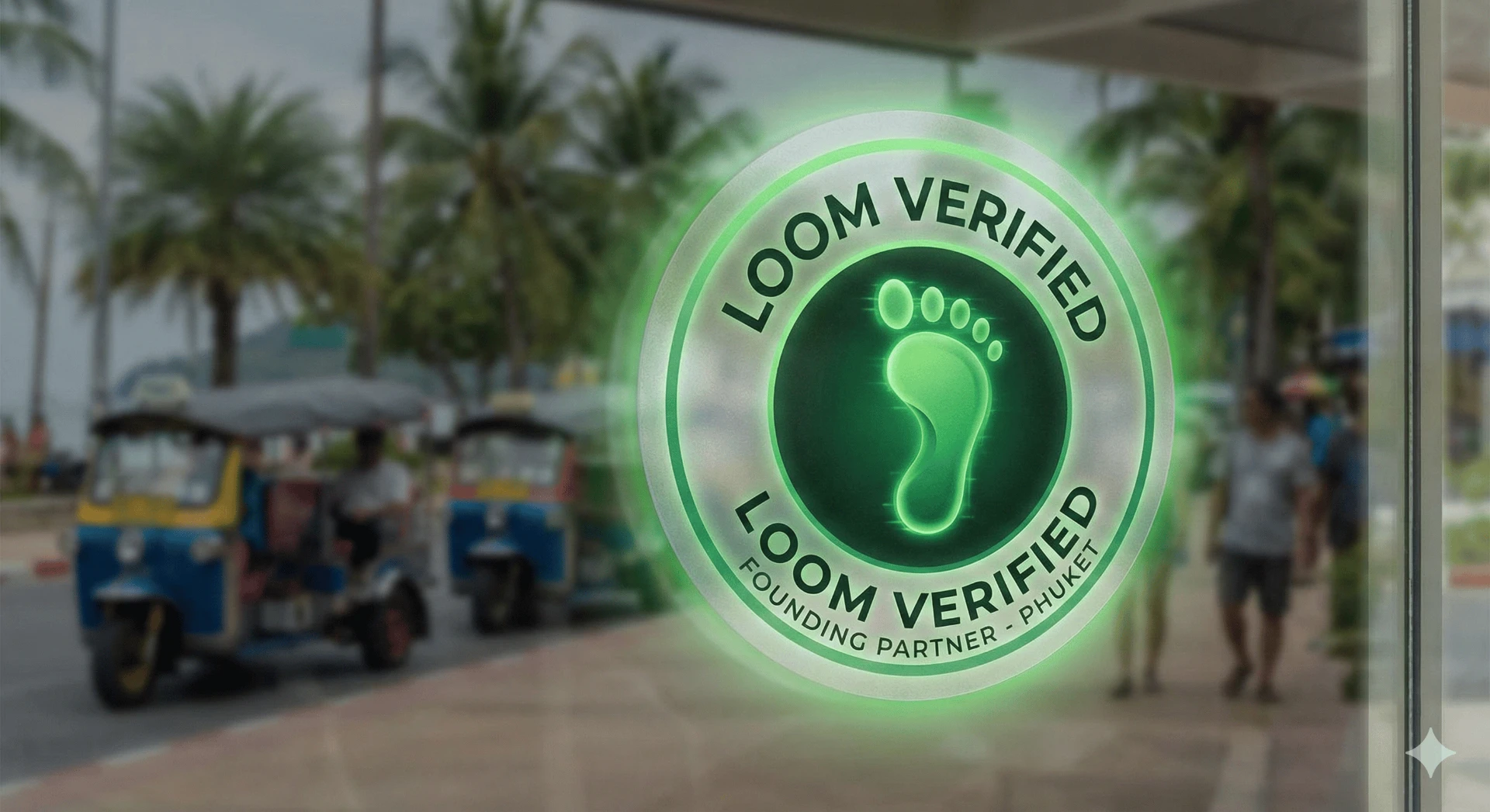 Loom Verified founding partner window decal on a Thai shopfront